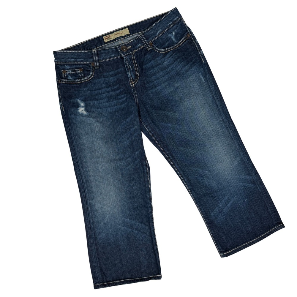 BKE Hannah Jeans Women's 30 Capri Cropped Distressed Dark Wash Y2K Stretch